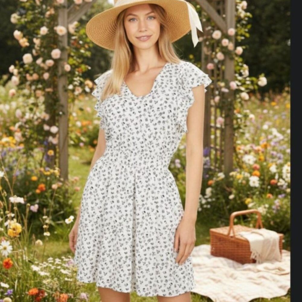 Country Concert Floral Ruffle Tiered Mini Dress Small NWT Boho Cottagecore - Picture 2 of 7